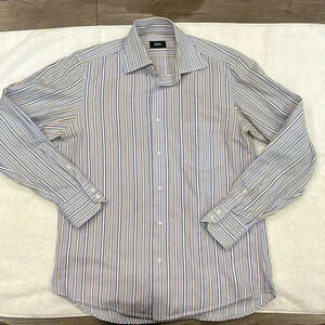 [39-15.5]  Hugo Boss Cotton Blue Beige Striped Blue Dress Shirt
